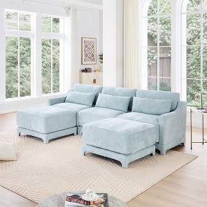 105.9" Chenille Modular U-Shaped Ergonomic Sectional Sofa with Lumbar Pillows and 2 Movable Ottoman, 5-Piece Free combination Sofa - 1 of 4
