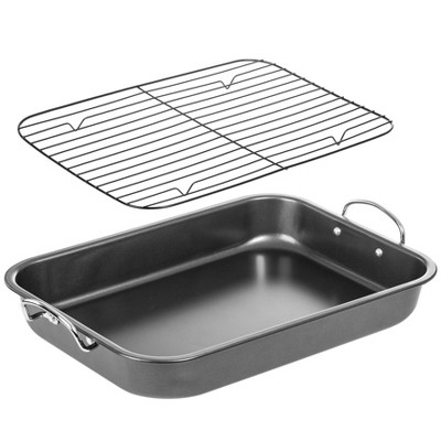 15-Inch Non-Stick Carbon Steel Roasting Pan with Rack and Handles