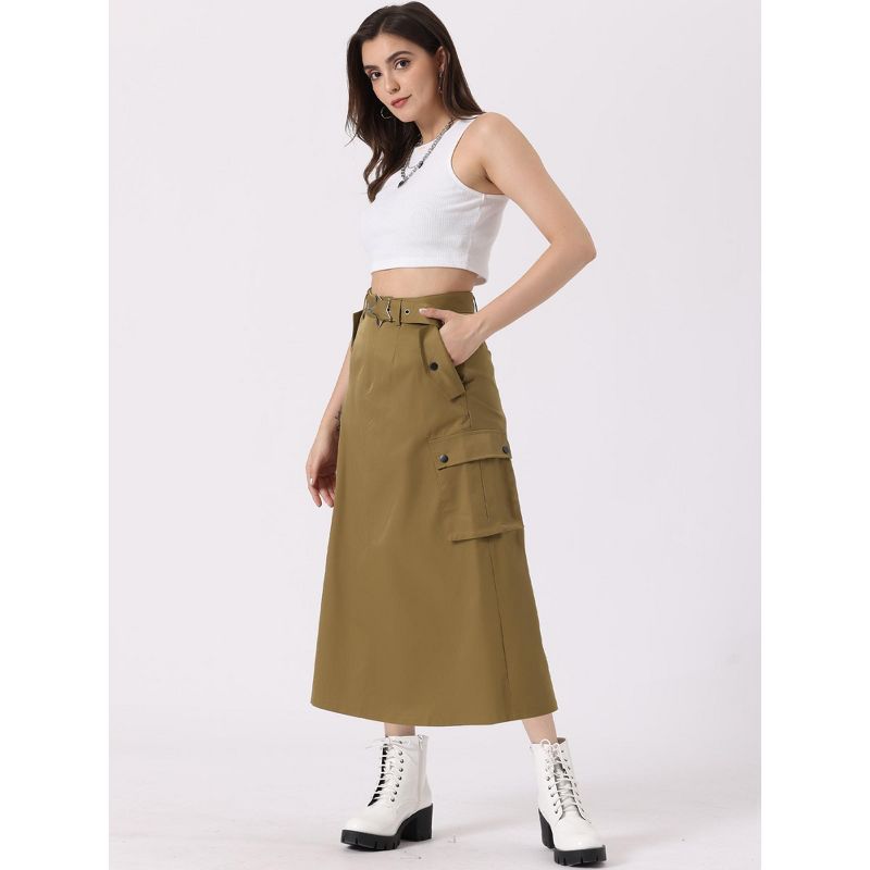 Allegra K Women's Midi Trendy Y2K Zip High Waisted Straight Long Skirt, 4 of 6