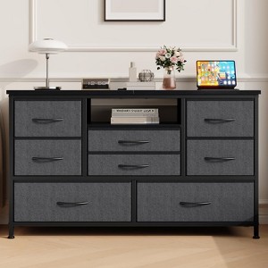 Jojoka 8-Drawer Dresser, Fabric Storage Tower for Bedroom, TV Console Table with Adjustable LED Lights, Adjustable Feet, for Living Room - 1 of 4