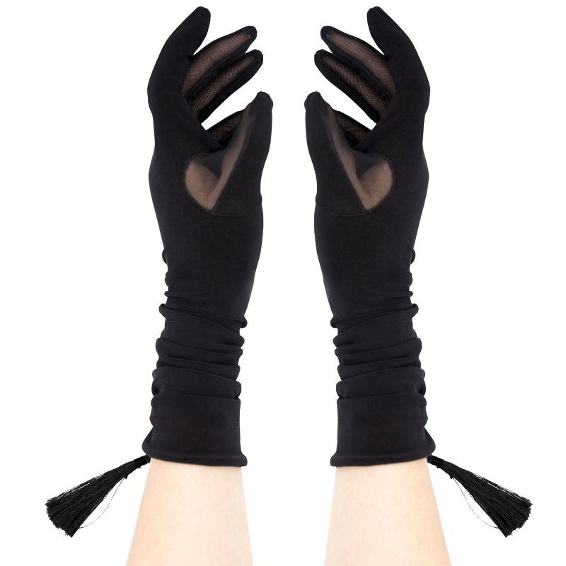 LECHERY Women's Velvety Silky Opera Gloves With Tassel (1 Pair) - One Size, Black, 2 of 6