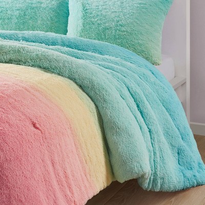 Twin Aqua Multi Faux Fur Down Alternative Comforter Set