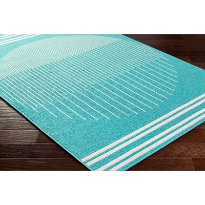 Heathr Turquoise and Ivory Geometric Synthetic Area Rug 2'5" x 4'5"