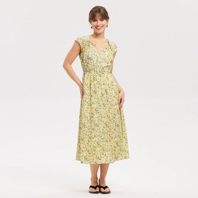 Женские платья Universal Thread Women's Cap Sleeve Tie Shoulder Midi Dress - Universal Thread™ Lemon Yellow Floral M — фото 3
