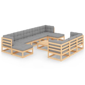 vidaXL 11 Piece Patio Lounge Set with Cushions Solid Wood Pine - Natural With Cushions - 1 of 4