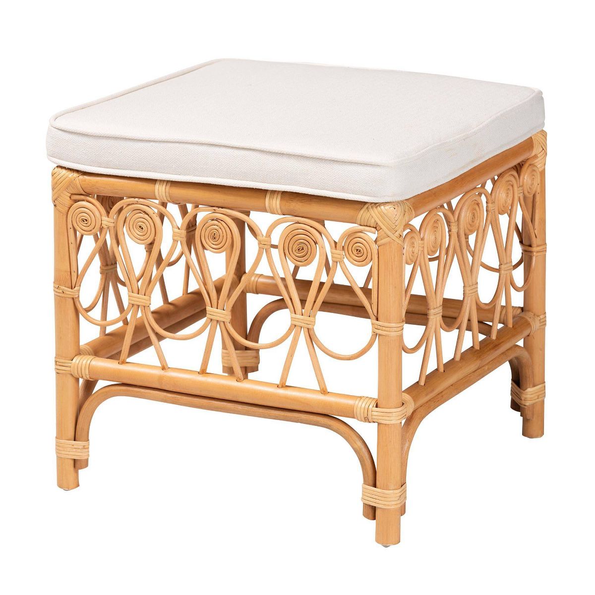 bali & pari Ibiza Rattan Footstool White/Light Honey: Upholstered Polyester, No Assembly Required - thumbnail 2