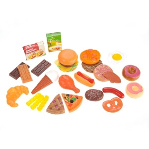 JuzToys 30pcs Pretend Play Kitchen Food Toys – Fast Food & Dessert Play Food Set for Kids – Brown - 1 of 4