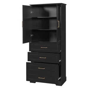 Rbied 29.92 in. W x 15.67 in. D x 72.20 in. H Wood Linen Cabinet Storage Cabinet with 3 Drawers, Adjustable Shelves - 1 of 4