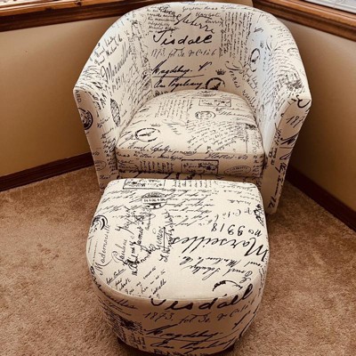 Upholstered Linen Barrel Chair with Ottoman Latitude Run Fabric: Beige 100% Linen
