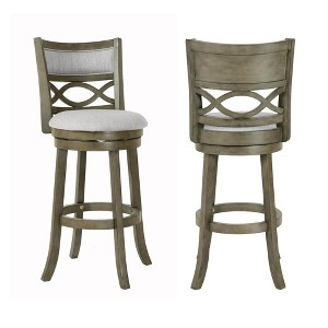 New Classic Furniture, New Classic Manchester Gray Wood Swivel Bar Stool with Fabric Seat (Set of 2), Gray - 1 of 4