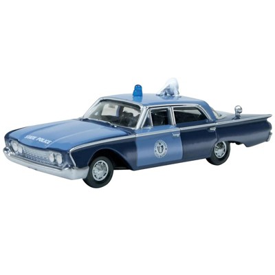 1960 Ford Fairlane Sedan Massachusetts State Police Radar Car Blue Two-Tone 1/87 (HO) Scale Diecast Model Car by Oxford Diecast