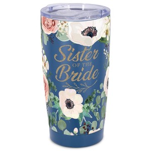 Elanze Designs 20 oz Stainless Steel On the Go Insulated Travel Tumbler With Push Top Lid, Floral Sister of the Bride Blue - 1 of 4