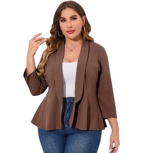 Coolmee Women Plus Size Casual Blazer Open Front Long Sleeve Work Office Cardigan Jackets - 1 of 4