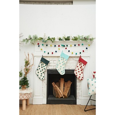 Aqua and White Tufted Dot Christmas Stocking