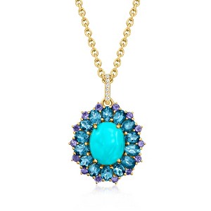 Ross-Simons Turquoise, 2.80 ct. t.w. London Blue Topaz and .40 ct. t.w. Iolite Pendant Necklace in 18kt Gold Over Sterling Size 18 - 1 of 3