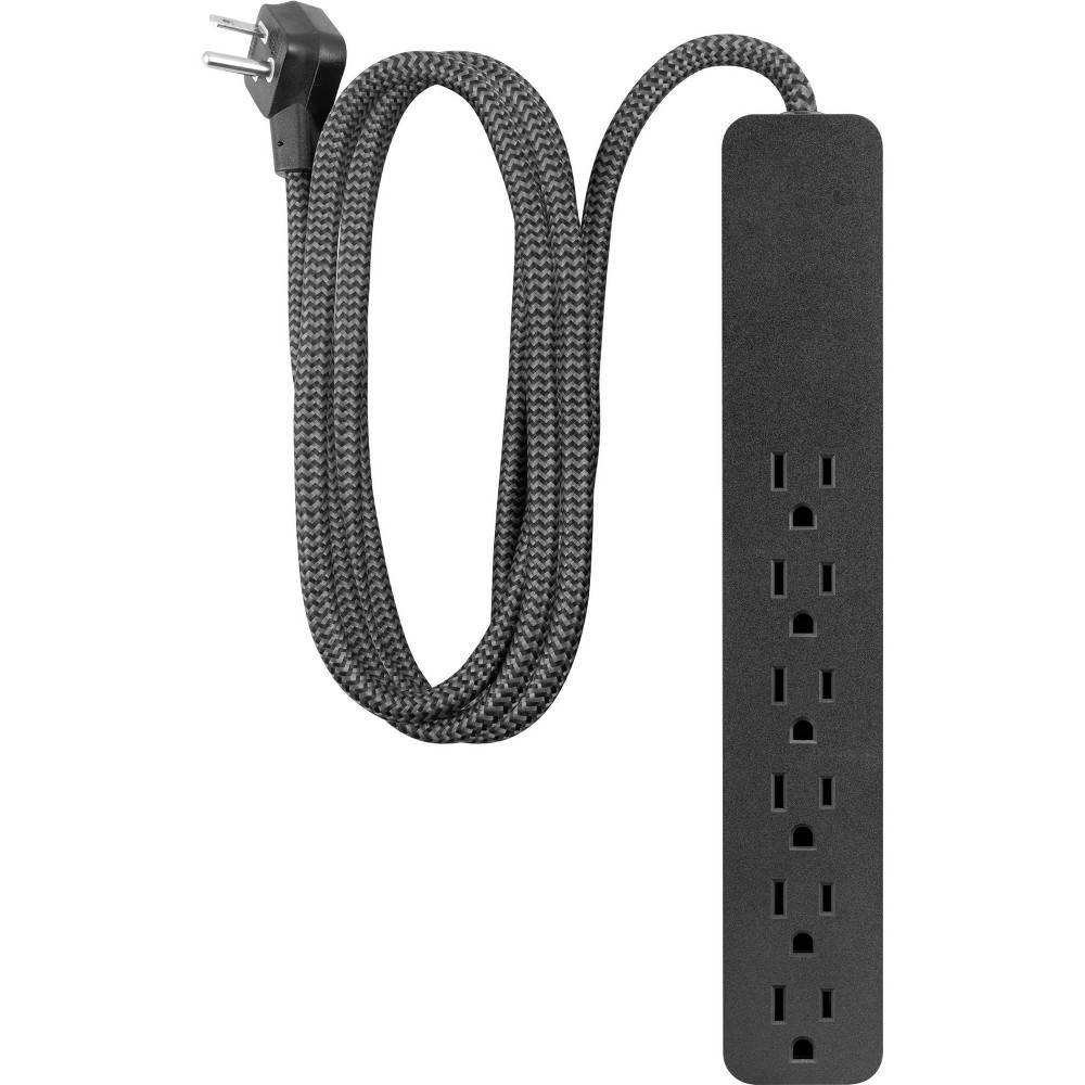 GE 6-Outlet Surge Protector 1560J 10' Braided Cord Black: Extension Cord & Outlet Extender