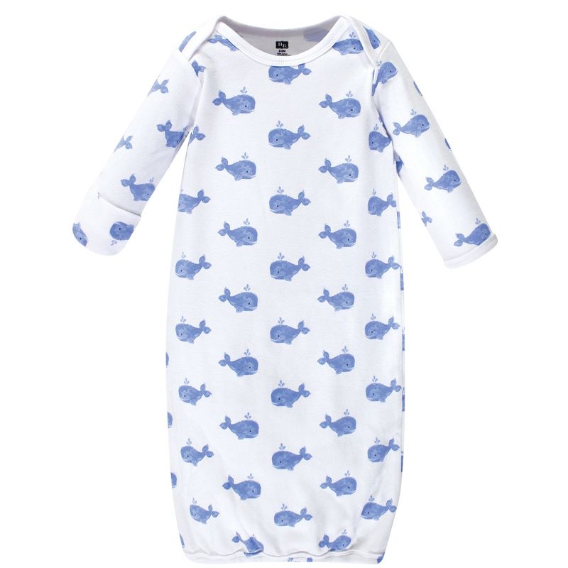 Hudson Baby Infant Boy Cotton Long-Sleeve Gowns 3pk, Blue Whales, 0-6 Months, 3 of 6