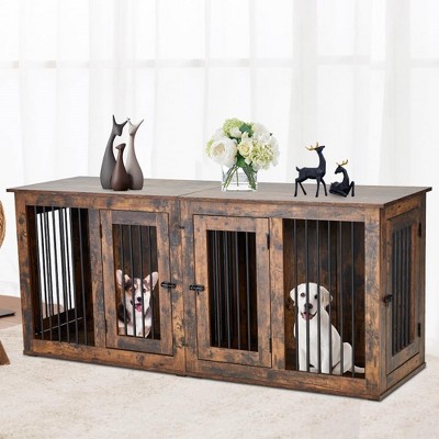Large Dog Crate Furniture, 71inches Dog Kennel and House, Wooden Dog Crate Furniture with Two-Room for Large Dogs