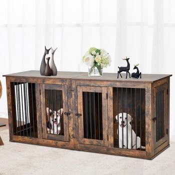 Large Dog Crate Furniture, 71inches Dog Kennel and House, Wooden Dog Crate Furniture with Two-Room for Large Dogs