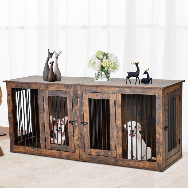 Large Dog Crate Furniture, 71inches Dog Kennel and House, Wooden Dog Crate Furniture with Two-Room for Large Dogs, 1 of 8