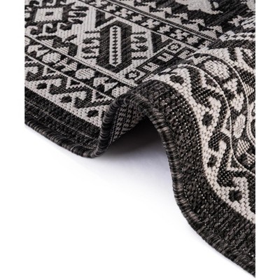 Charcoal Gray and Ivory 8 ft Square Outdoor Aztec Rug