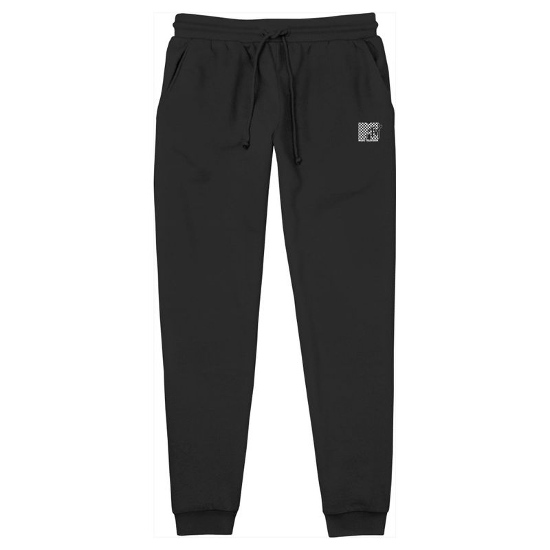 Men's MTV Black and White Check Logo Jogger Sweatpants, 1 of 4