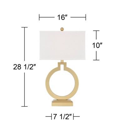 Gold Open Ring Table Lamps with USB Ports and White Shades, Set of 2