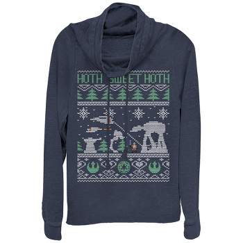 Juniors Womens Star Wars Ugly Christmas Sweet Hoth Cowl Neck Sweatshirt