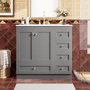 ACEPANO 36 in. W Freestanding Bathroom Vanity Cabinet with Ceramic Sink, 4 Soft-Close Drawers & 2 Soft-Close Doors-Grey - 1 of 4