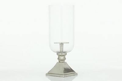 17" Silver Aluminum and Glass Hurricane Candle Holder