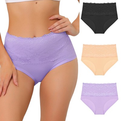 Agnes Orinda Women's Plus Size Stretch Packs Lace High Waist Comfort Briefs