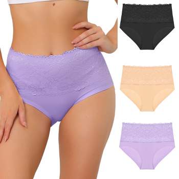 Agnes Orinda Women's 5 Packs High Rise Brief Stretchy Underwear Burgundy,  Purple, Black, Blue, Dark Black Large