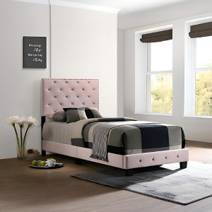 Twin Size Platform Bed with Upholstered Headboard for Bedroom - 1 of 4