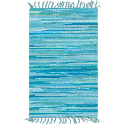 Handmade Light Blue Stripe Cotton Area Rug 2'2" x 3'