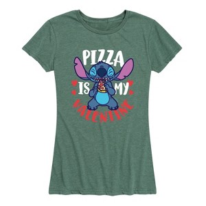 Women's - Lilo and Stitch - Pizza Is My Valentine Short Sleeve Graphic T-Shirt - 1 of 4