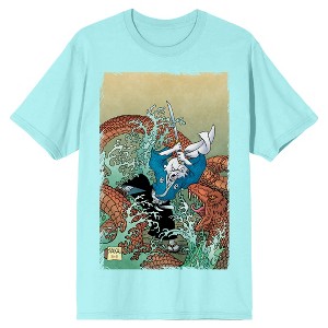 Usagi Yojimbo Samurai Rabbit Fighting Dragon Men's Celadon Crew Neck Short Sleeve T-shirt - 1 of 3
