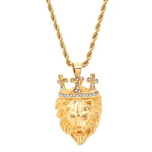 Steeltime Men's stainless steel simulated diamond king lion pendant. Color Options: Silver, Gold - 1 of 4