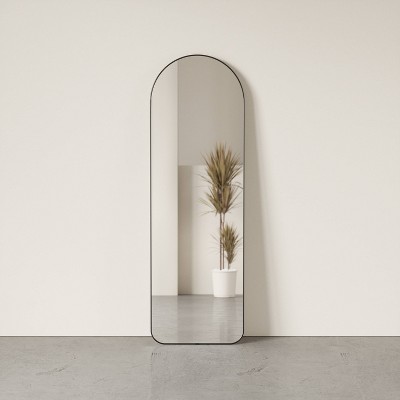 Black Arch Full-Length Leaning Mirror with Metallic Frame