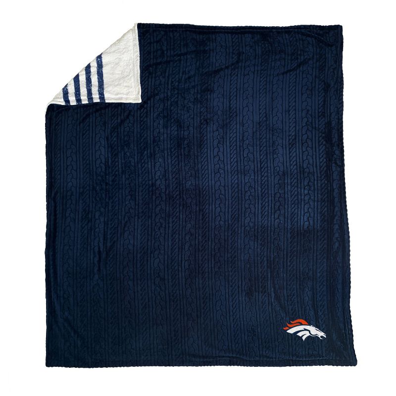 NFL Denver Broncos Embossed Logo Faux Shearling Stripe Blanket, 1 of 4