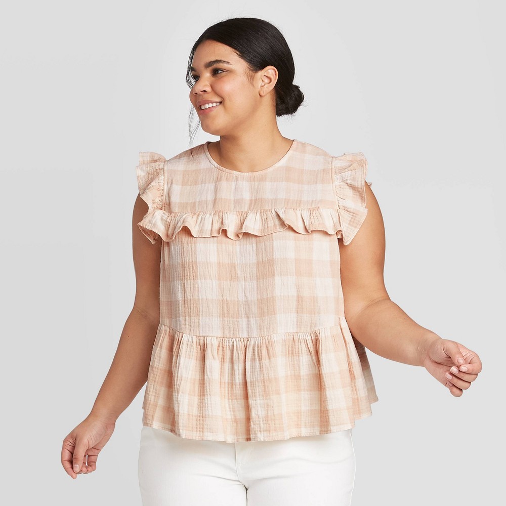 Women's Plus Size Plaid Sleeveless Ruffle Top - Universal Thread Cream 4X, Women's, Size: 4XL, MultiColored was $24.99 now $17.49 (30.0% off)