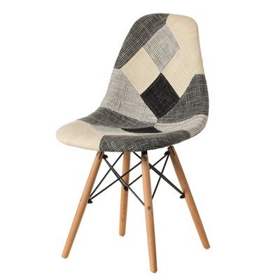 Fabulaxe Modern Black and White Patchwork Fabric Chair with Wooden Legs for Kitchen, Dining Room, Entryway, Living Room