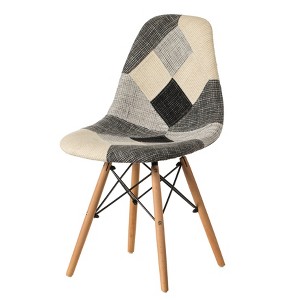 Fabulaxe Modern Black and White Patchwork Fabric Chair with Wooden Legs for Kitchen, Dining Room, Entryway, Living Room - 1 of 4