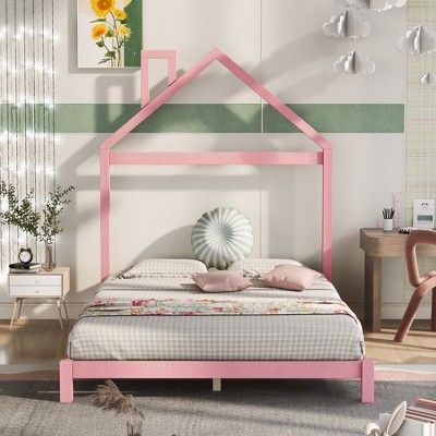 Whisen Twin Size Wood Platform Bed with House-shaped Headboard
