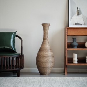 FURNIinspire Decorative Vases Classic Neat Floor Vase Tall Freestanding Flower Holder, Living Room Rattan Floor Vase Decor, Beige, 12.6"*12.6"*40.2" - 1 of 4