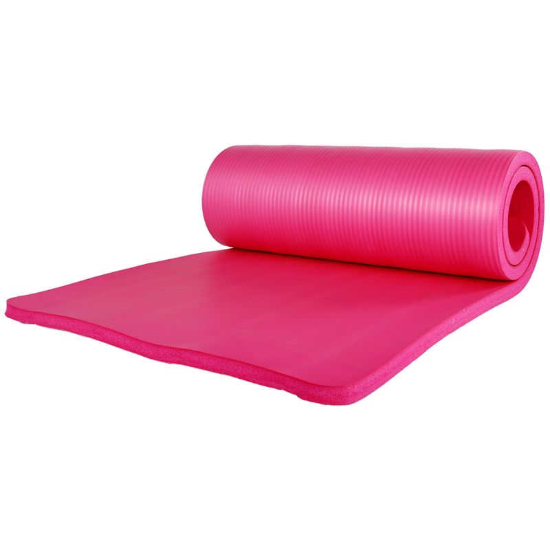 BalanceFrom All-Purpose 71" x 24" x 1-Inch Extra Thick High Density Anti-Tear Exercise Yoga Mat, Knee Pad with Carrying Strap & 2 Yoga Blocks, Pink, 4 of 6