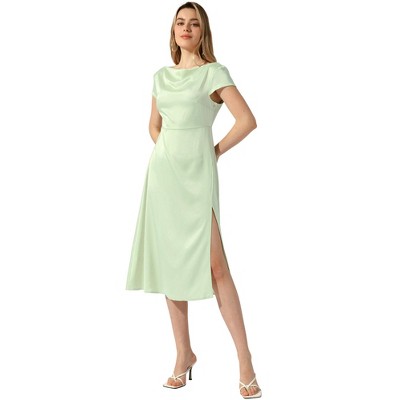 Allegra K Women's Satin Cowl Neck Cap Sleeve Backless Twist Split Midi Cocktail Dress