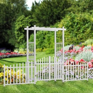 Karl Home 85 In. White Pvc Garden Arbor With Gate And Fence - 1 of 4