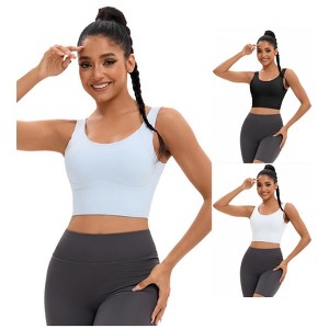INSPIRE CHIC 3 Pcs Women's Full Coverage Deep V-Back Workout Fixed Cup Comfort Sports Bras - 1 of 4