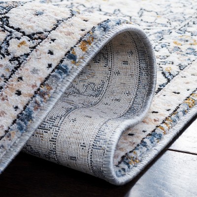Ivory and Grey Oriental Synthetic Runner Rug