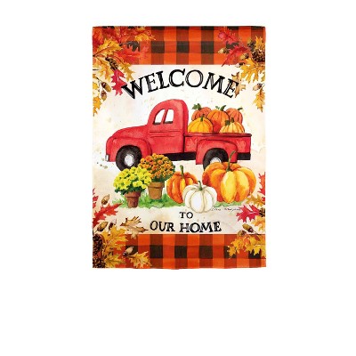 Evergreen Pumpkin Farm Truck Garden Suede Flag